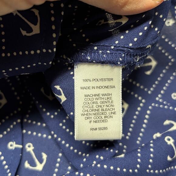 Express Portofino Shirt Original Fit Large Blue Anchor Print polyester nautical - Picture 6 of 6